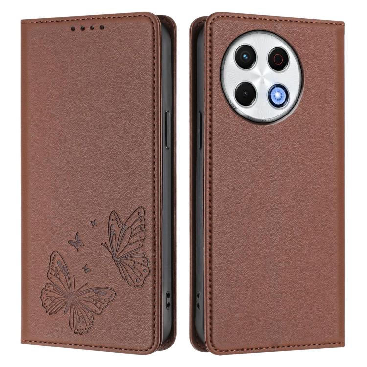 For Tecno Spark 30 Pro Strong Magnetic Dual Butterfly RFID Vegan Leather Phone Case