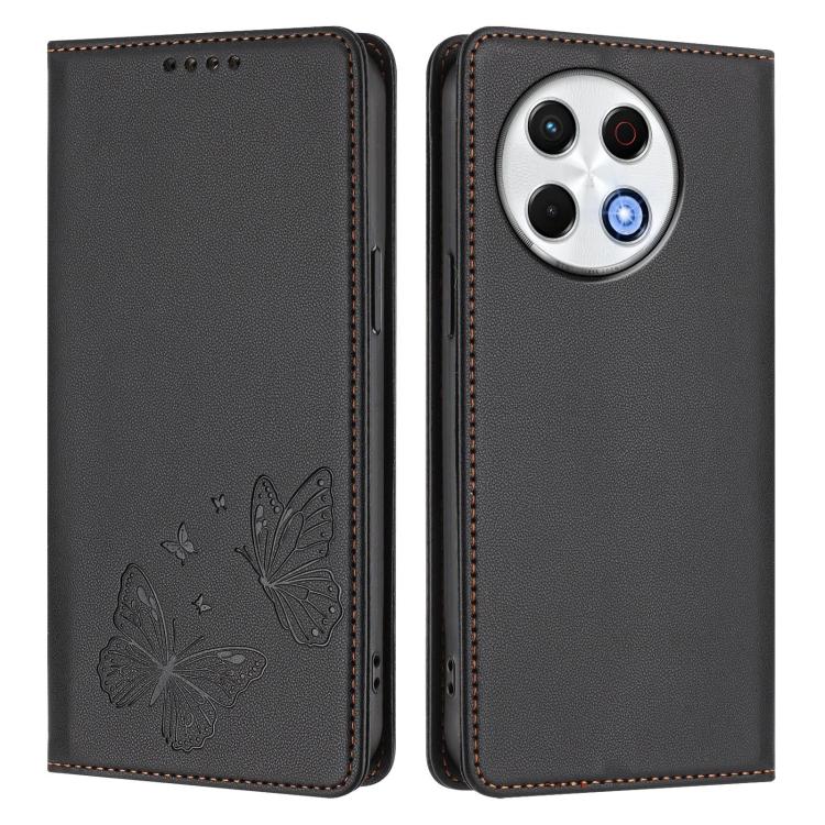 For Tecno Spark 30 Pro Strong Magnetic Dual Butterfly RFID Vegan Leather Phone Case