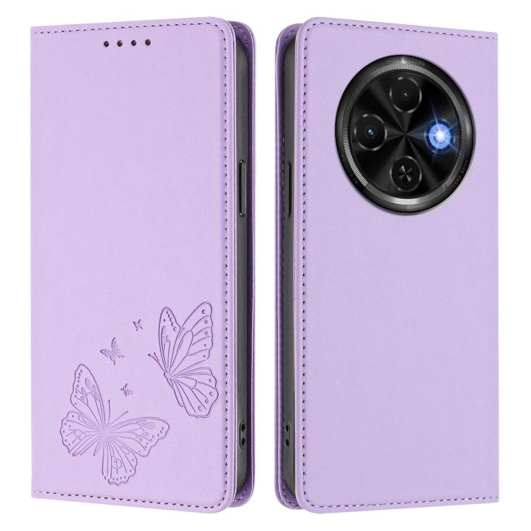 For Tecno Spark 30C Strong Magnetic Dual Butterfly RFID Vegan Leather Phone Case