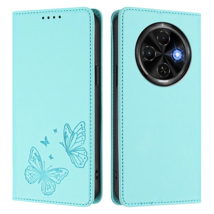 For Tecno Spark 30C Strong Magnetic Dual Butterfly RFID Vegan Leather Phone Case