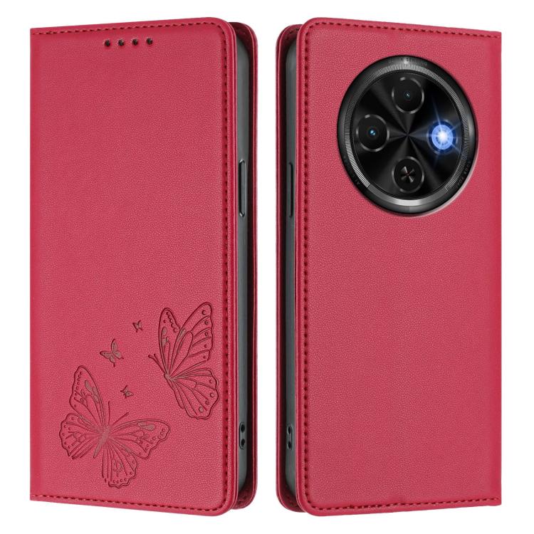 For Tecno Spark 30C Strong Magnetic Dual Butterfly RFID Vegan Leather Phone Case