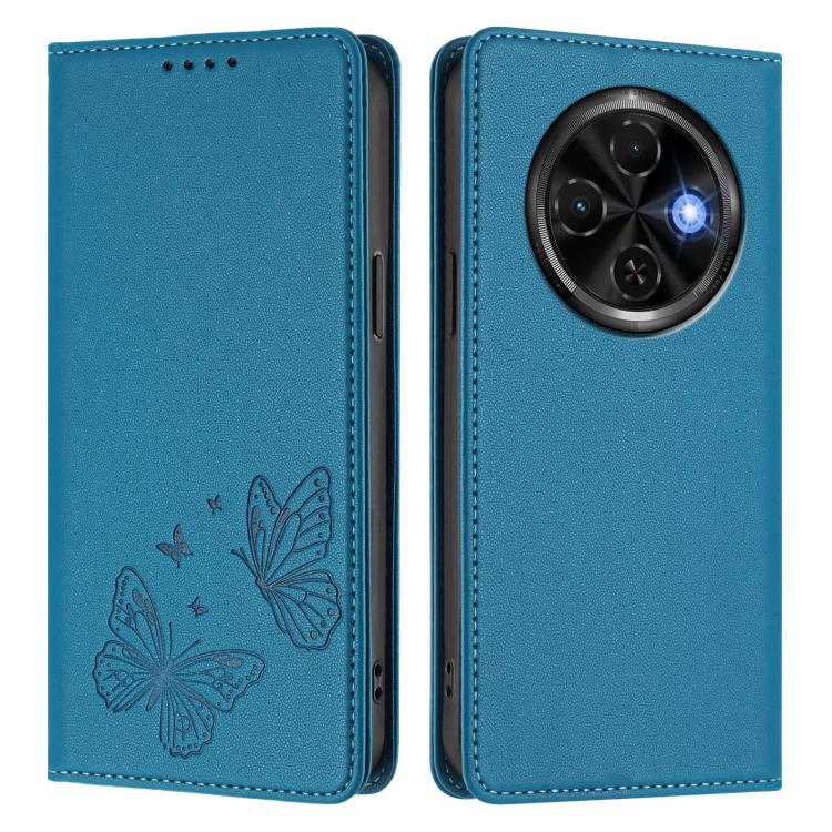For Tecno Spark 30C Strong Magnetic Dual Butterfly RFID Vegan Leather Phone Case