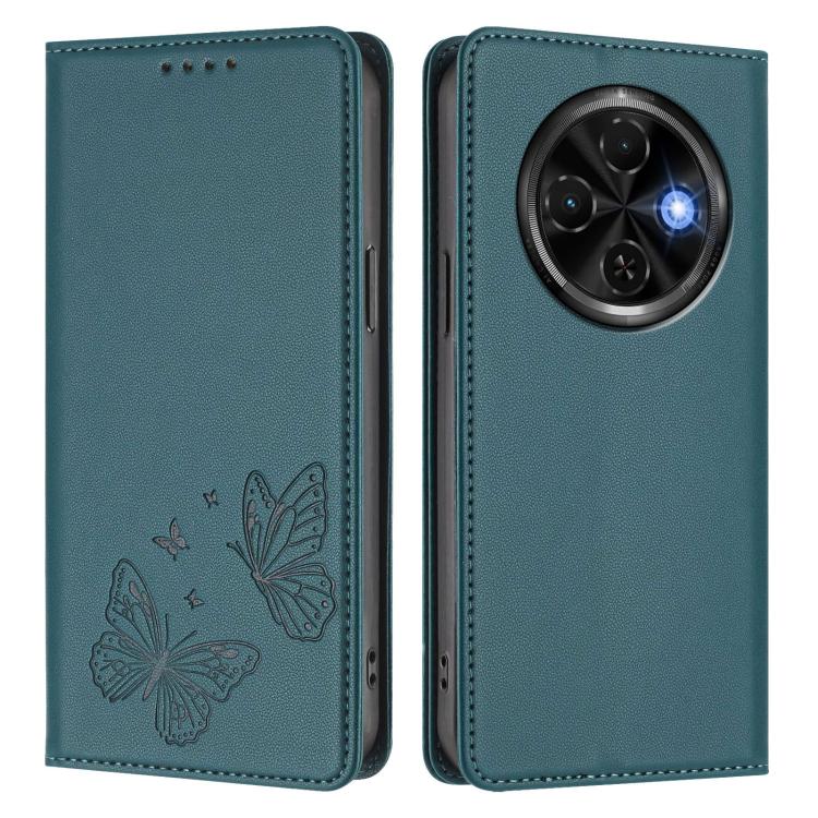 For Tecno Spark 30C Strong Magnetic Dual Butterfly RFID Vegan Leather Phone Case