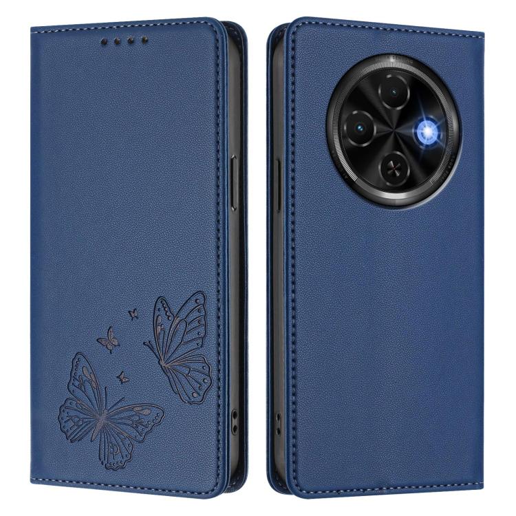 For Tecno Spark 30C Strong Magnetic Dual Butterfly RFID Vegan Leather Phone Case