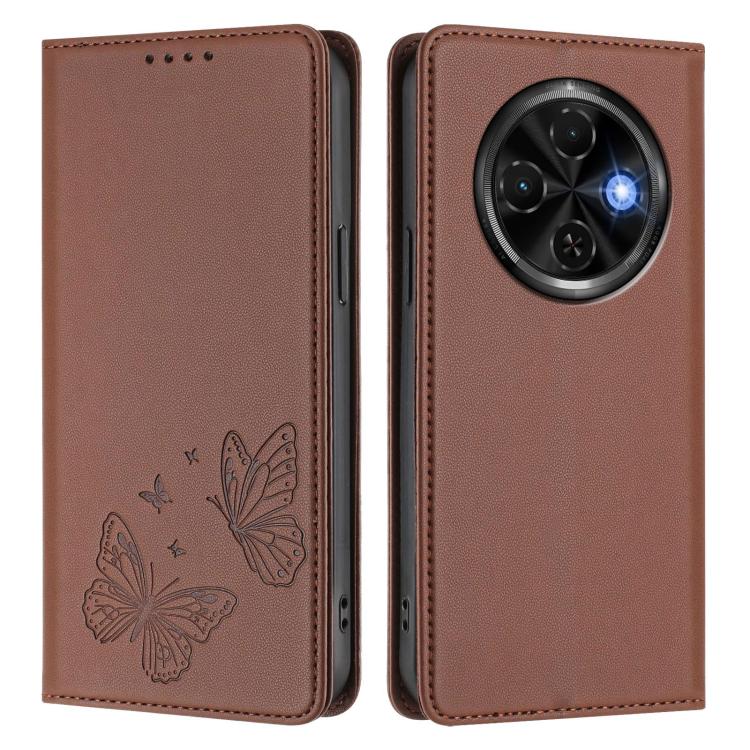 For Tecno Spark 30C Strong Magnetic Dual Butterfly RFID Vegan Leather Phone Case