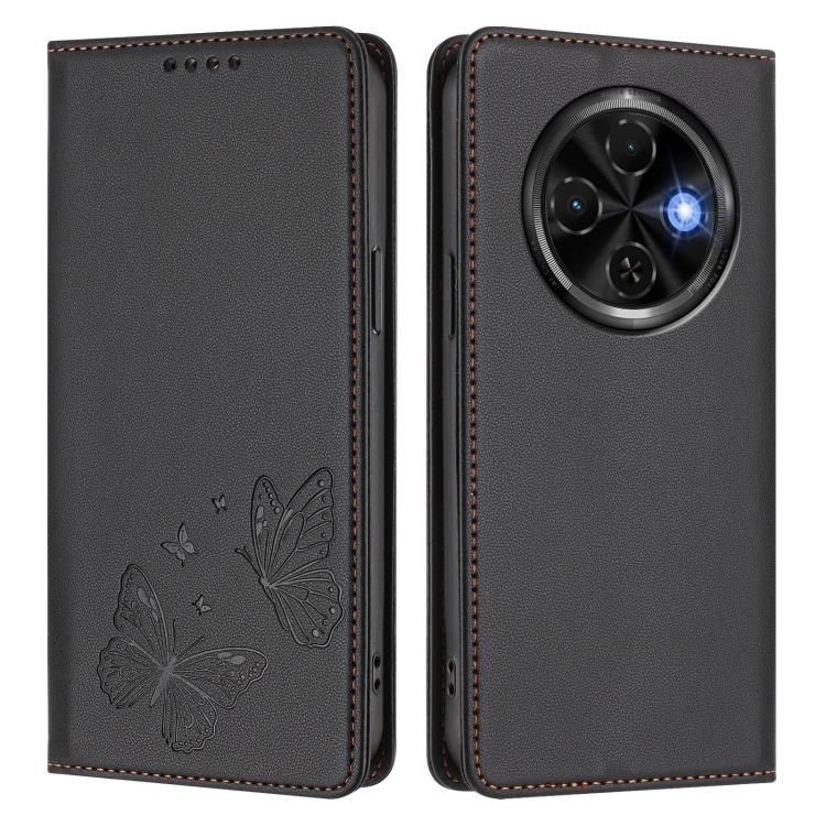 For Tecno Spark 30C Strong Magnetic Dual Butterfly RFID Vegan Leather Phone Case