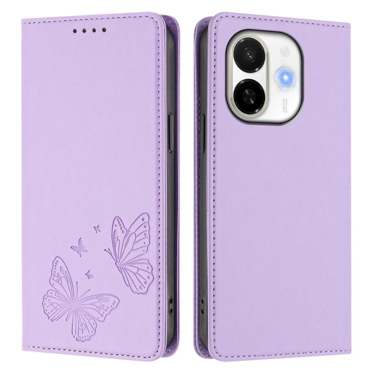 For Tecno Spark 30C 5G / Tecno Pop 9 5G Strong Magnetic Dual Butterfly RFID Vegan Leather Phone Case