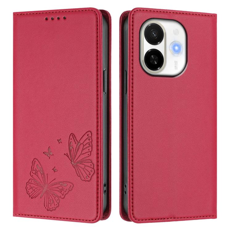 For Tecno Spark 30C 5G / Tecno Pop 9 5G Strong Magnetic Dual Butterfly RFID Vegan Leather Phone Case