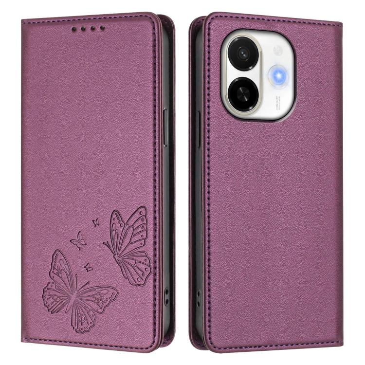 For Tecno Spark 30C 5G / Tecno Pop 9 5G Strong Magnetic Dual Butterfly RFID Vegan Leather Phone Case