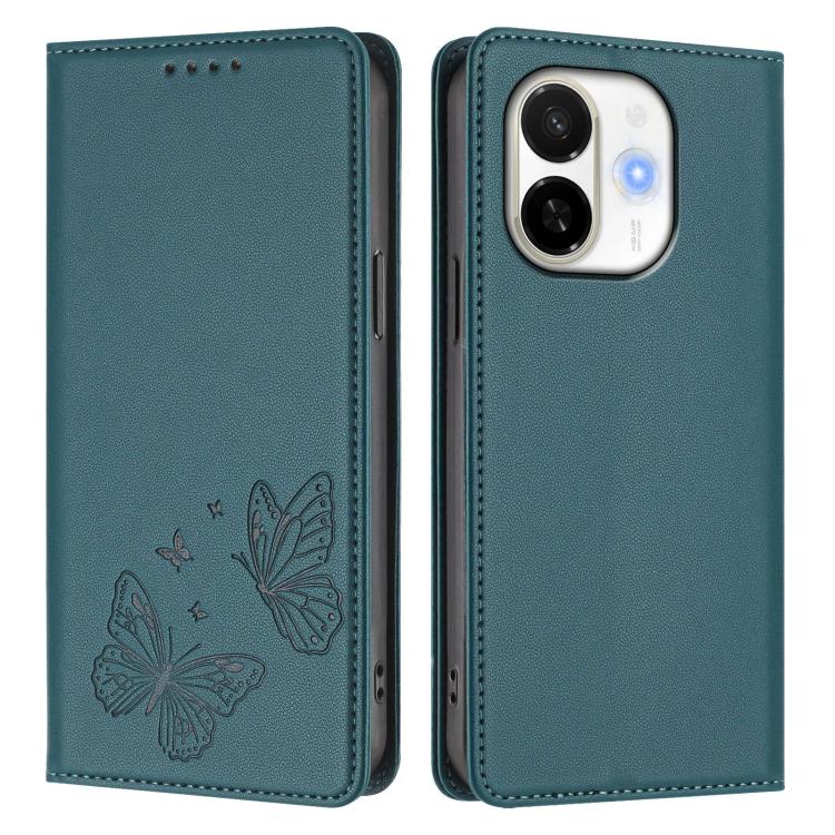 For Tecno Spark 30C 5G / Tecno Pop 9 5G Strong Magnetic Dual Butterfly RFID Vegan Leather Phone Case