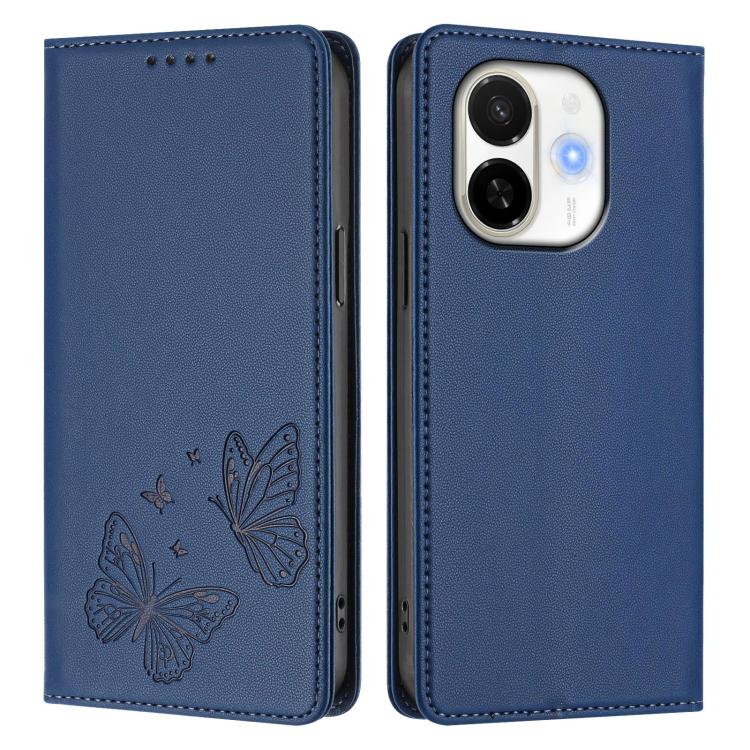 For Tecno Spark 30C 5G / Tecno Pop 9 5G Strong Magnetic Dual Butterfly RFID Vegan Leather Phone Case