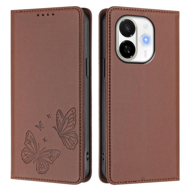 For Tecno Spark 30C 5G / Tecno Pop 9 5G Strong Magnetic Dual Butterfly RFID Vegan Leather Phone Case