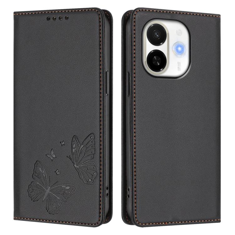 For Tecno Spark 30C 5G / Tecno Pop 9 5G Strong Magnetic Dual Butterfly RFID Vegan Leather Phone Case