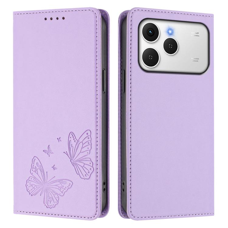 For Tecno Spark 40 4G Strong Magnetic Dual Butterfly RFID Vegan Leather Phone Case
