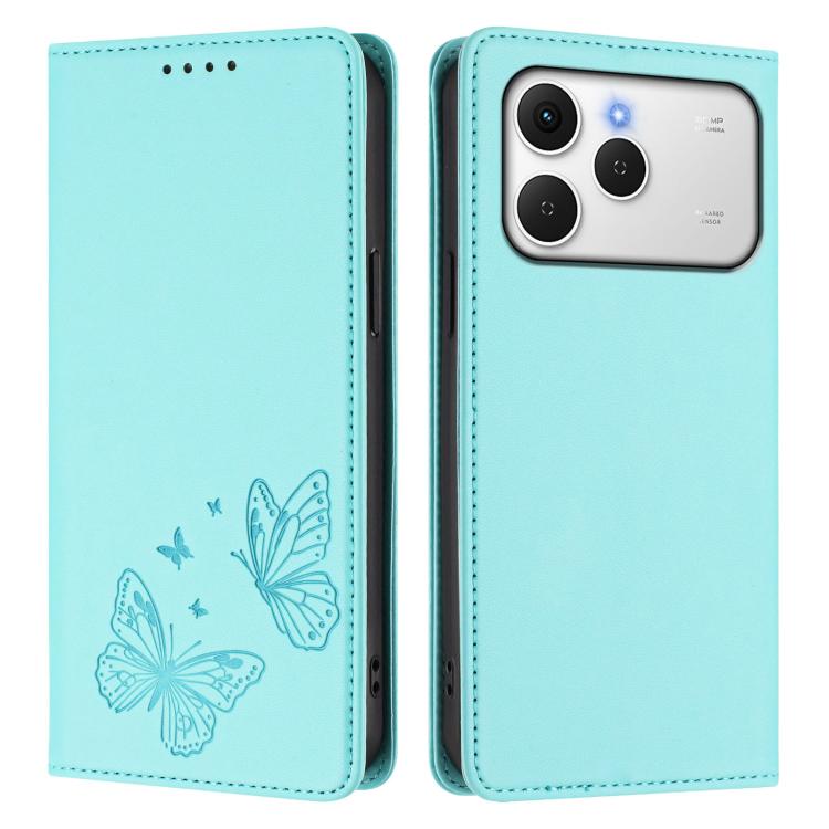 For Tecno Spark 40 4G Strong Magnetic Dual Butterfly RFID Vegan Leather Phone Case