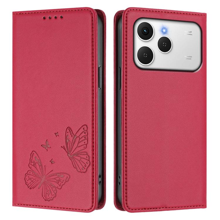 For Tecno Spark 40 4G Strong Magnetic Dual Butterfly RFID Vegan Leather Phone Case