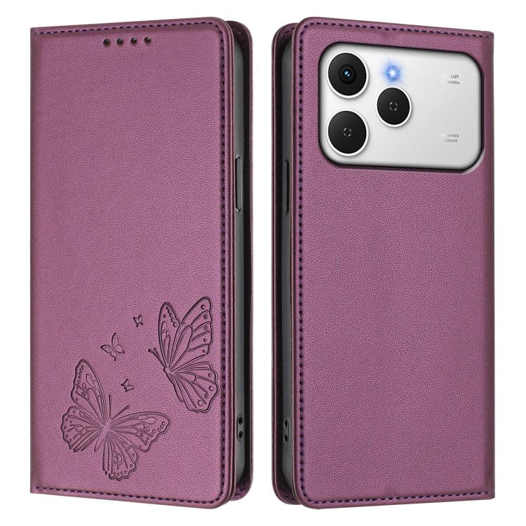 For Tecno Spark 40 4G Strong Magnetic Dual Butterfly RFID Vegan Leather Phone Case