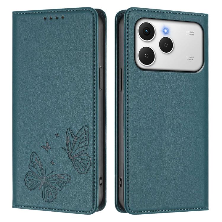 For Tecno Spark 40 4G Strong Magnetic Dual Butterfly RFID Vegan Leather Phone Case