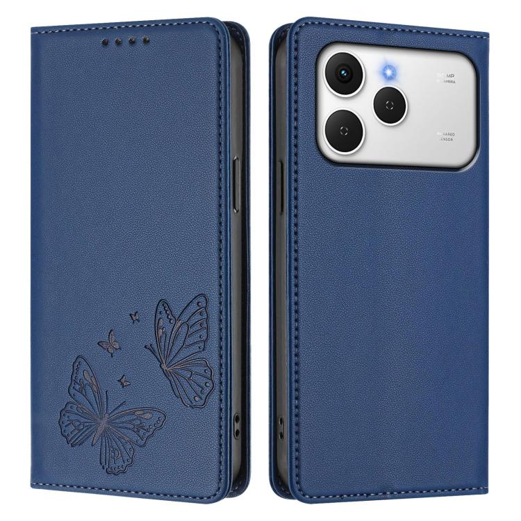 For Tecno Spark 40 4G Strong Magnetic Dual Butterfly RFID Vegan Leather Phone Case