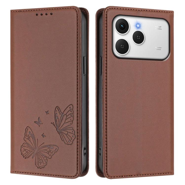 For Tecno Spark 40 4G Strong Magnetic Dual Butterfly RFID Vegan Leather Phone Case