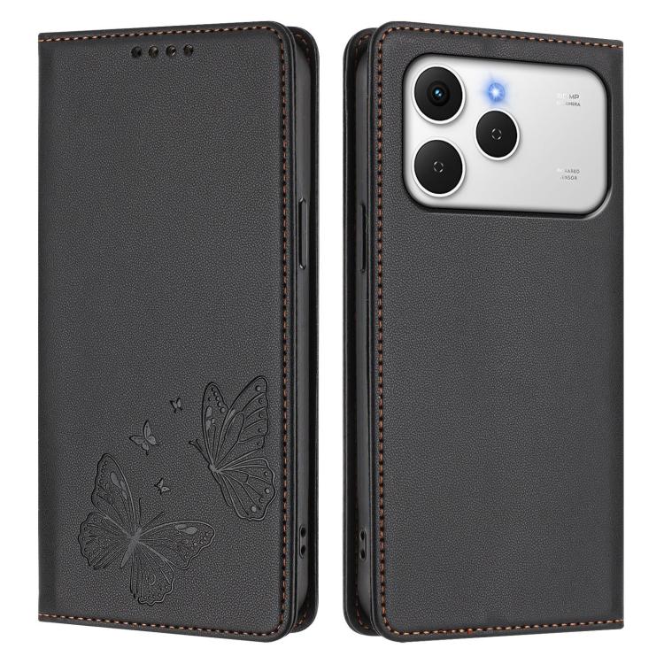 For Tecno Spark 40 4G Strong Magnetic Dual Butterfly RFID Vegan Leather Phone Case