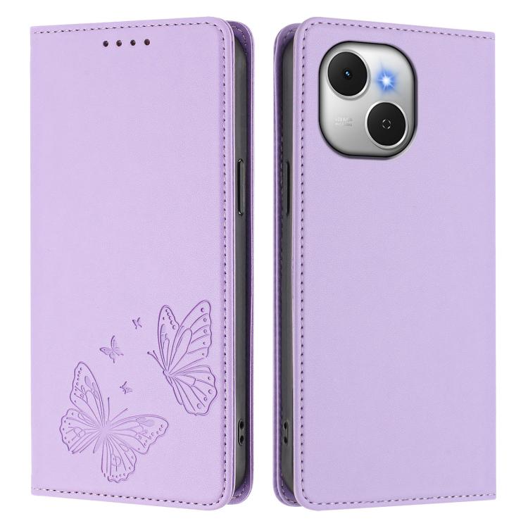 For Tecno Spark 40C Strong Magnetic Dual Butterfly RFID Vegan Leather Phone Case