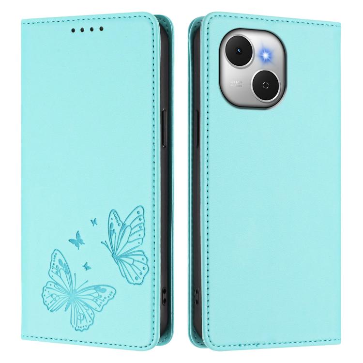 For Tecno Spark 40C Strong Magnetic Dual Butterfly RFID Vegan Leather Phone Case