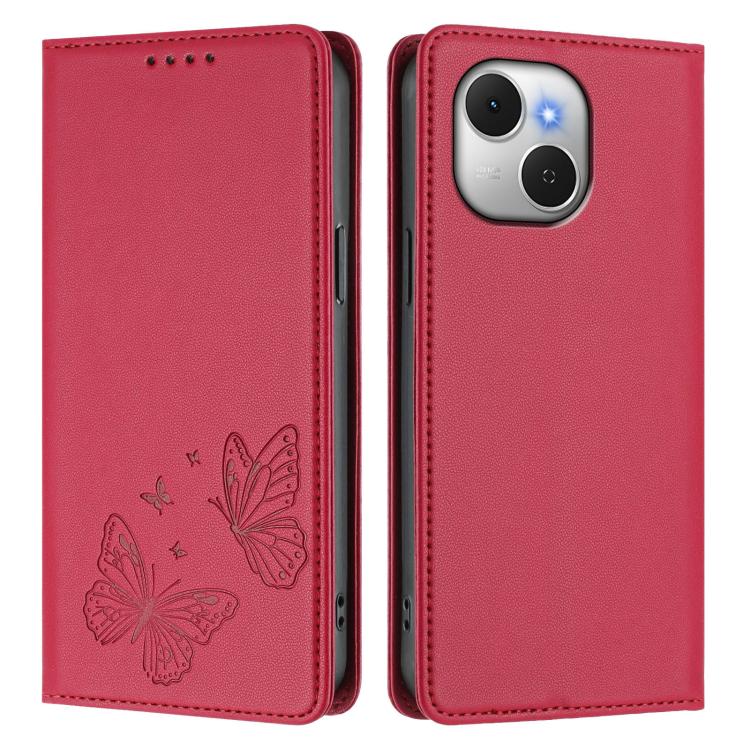For Tecno Spark 40C Strong Magnetic Dual Butterfly RFID Vegan Leather Phone Case