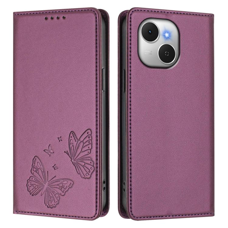 For Tecno Spark 40C Strong Magnetic Dual Butterfly RFID Vegan Leather Phone Case