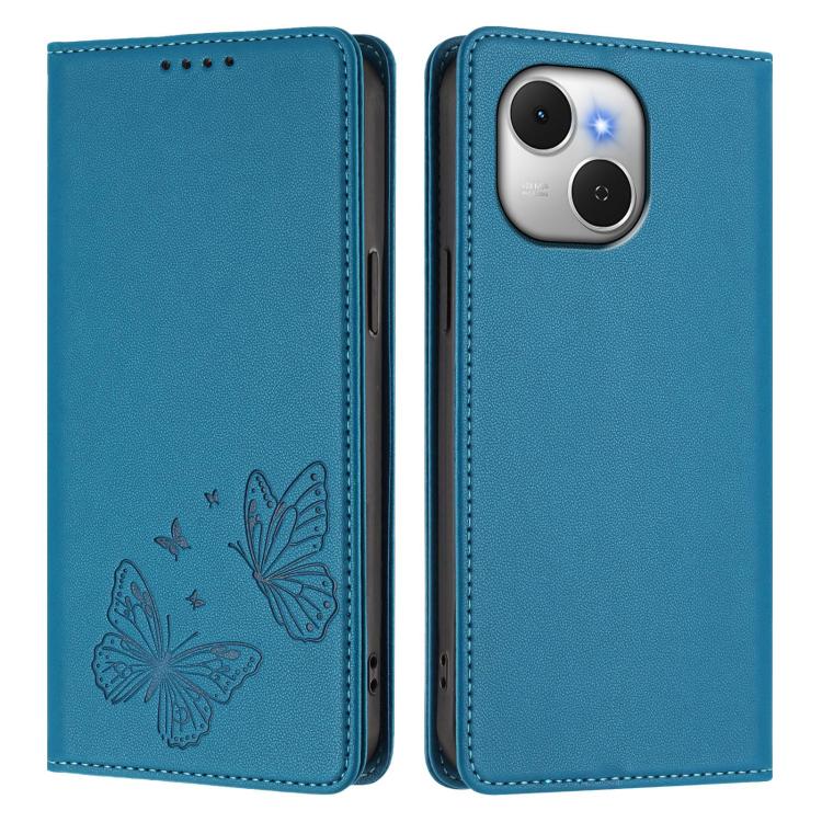 For Tecno Spark 40C Strong Magnetic Dual Butterfly RFID Vegan Leather Phone Case