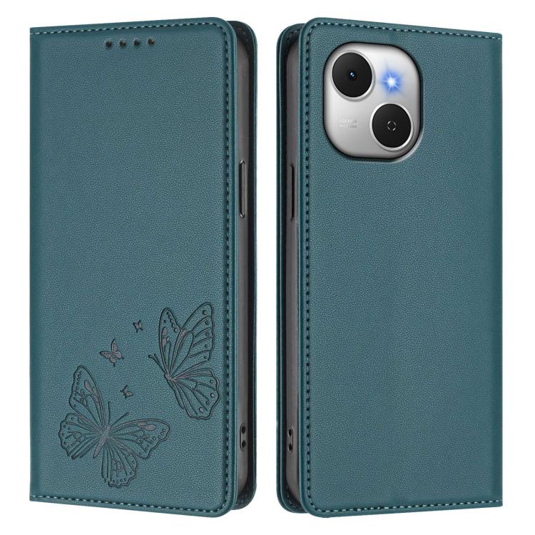 For Tecno Spark 40C Strong Magnetic Dual Butterfly RFID Vegan Leather Phone Case