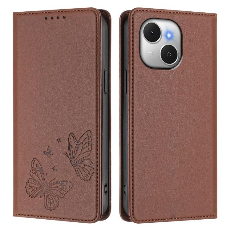 For Tecno Spark 40C Strong Magnetic Dual Butterfly RFID Vegan Leather Phone Case