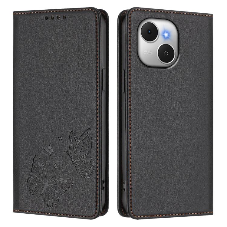 For Tecno Spark 40C Strong Magnetic Dual Butterfly RFID Vegan Leather Phone Case