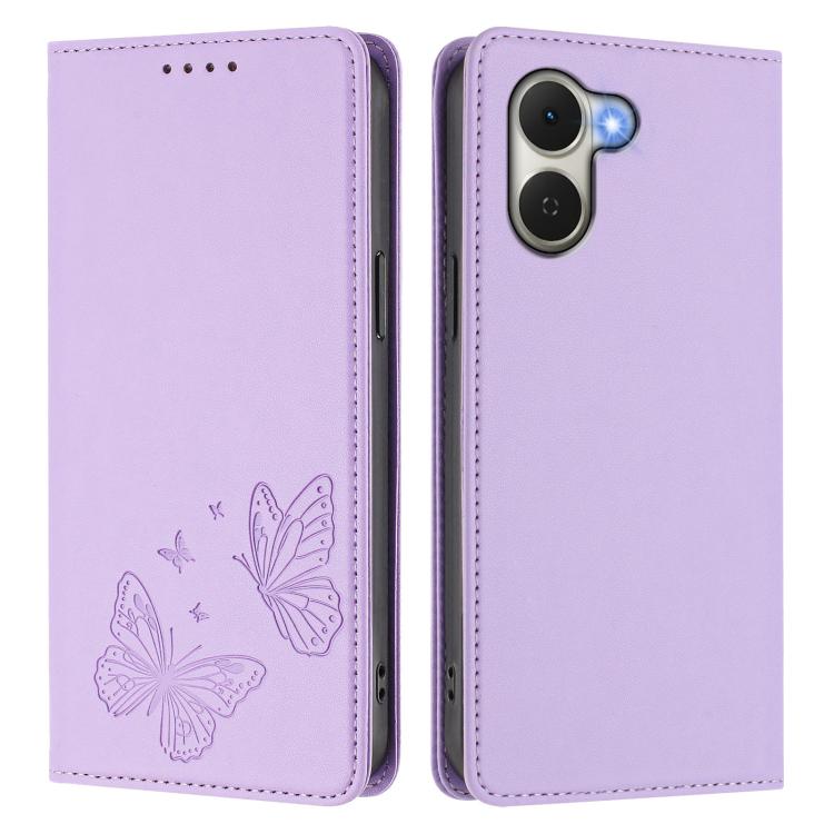 For Tecno Spark Go 3 Strong Magnetic Dual Butterfly RFID Vegan Leather Phone Case
