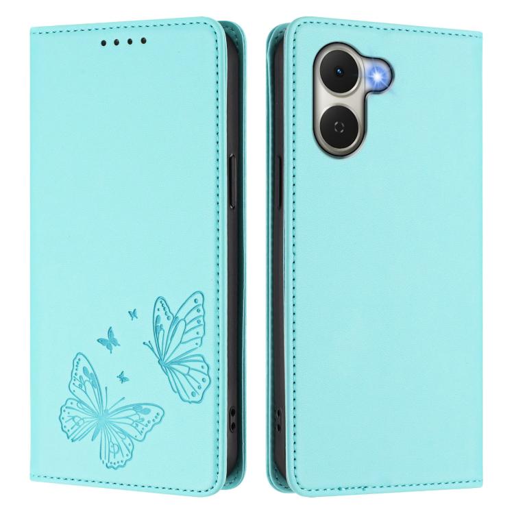 For Tecno Spark Go 3 Strong Magnetic Dual Butterfly RFID Vegan Leather Phone Case