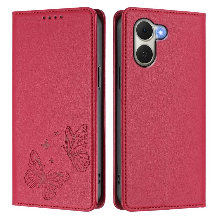 For Tecno Spark Go 3 Strong Magnetic Dual Butterfly RFID Vegan Leather Phone Case