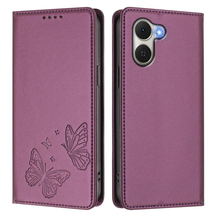 For Tecno Spark Go 3 Strong Magnetic Dual Butterfly RFID Vegan Leather Phone Case
