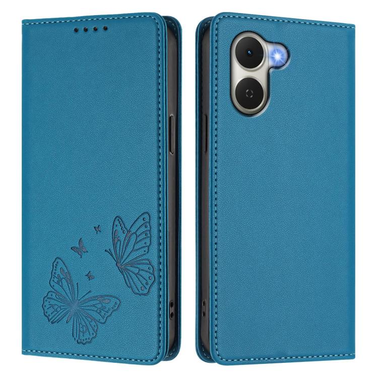 For Tecno Spark Go 3 Strong Magnetic Dual Butterfly RFID Vegan Leather Phone Case
