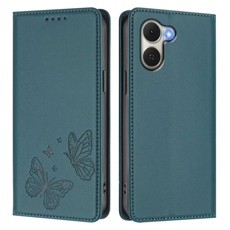 For Tecno Spark Go 3 Strong Magnetic Dual Butterfly RFID Vegan Leather Phone Case