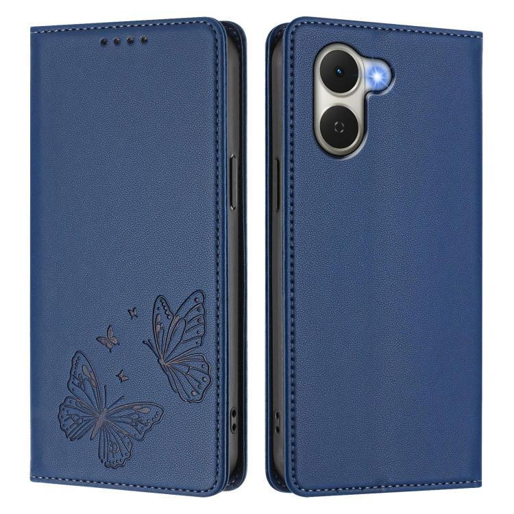 For Tecno Spark Go 3 Strong Magnetic Dual Butterfly RFID Vegan Leather Phone Case