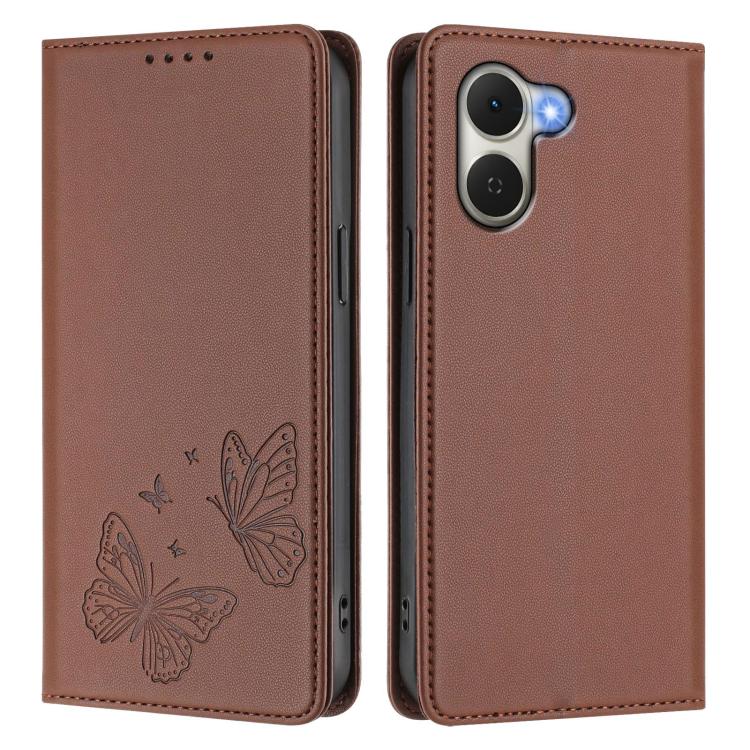 For Tecno Spark Go 3 Strong Magnetic Dual Butterfly RFID Vegan Leather Phone Case