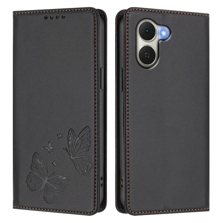 For Tecno Spark Go 3 Strong Magnetic Dual Butterfly RFID Vegan Leather Phone Case