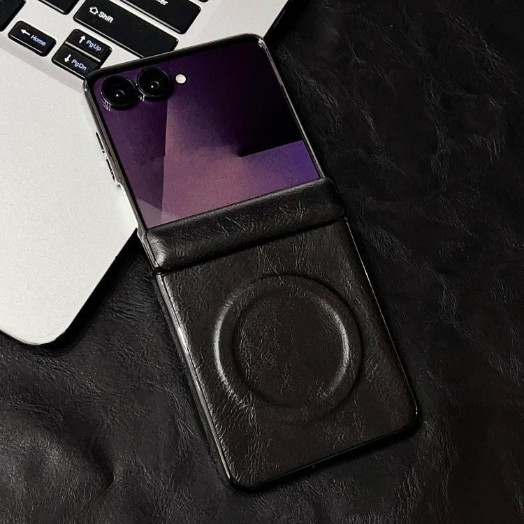 For Samsung Galaxy Z Flip7 Integrated Magnetic Axis Crazy Horse Texture Phone Case with Magnetic Ring