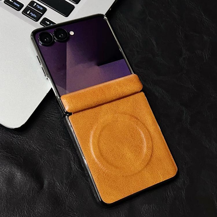 For Samsung Galaxy Z Flip7 Integrated Magnetic Axis Crazy Horse Texture Phone Case with Magnetic Ring