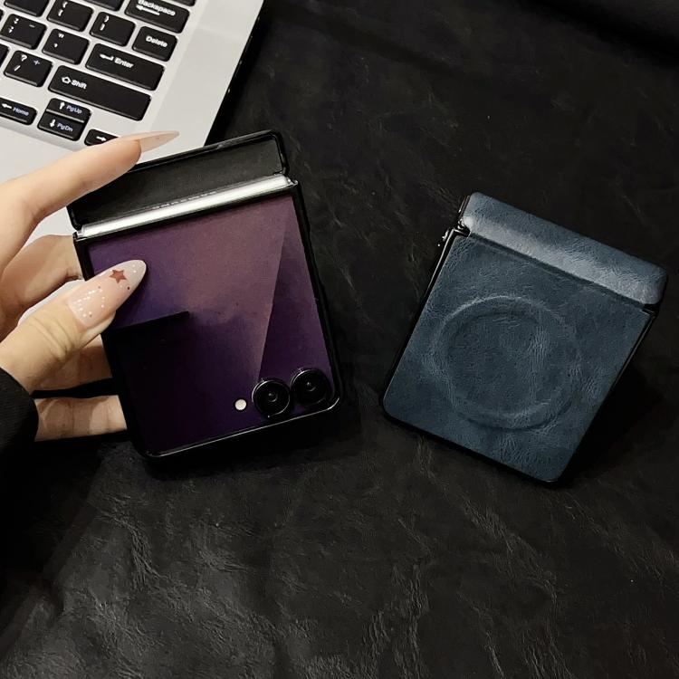 For Samsung Galaxy Z Flip7 Integrated Magnetic Axis Crazy Horse Texture Phone Case with Magnetic Ring