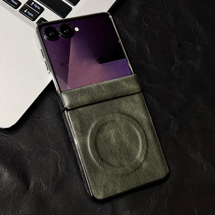 For Samsung Galaxy Z Flip7 Integrated Magnetic Axis Crazy Horse Texture Phone Case with Magnetic Ring