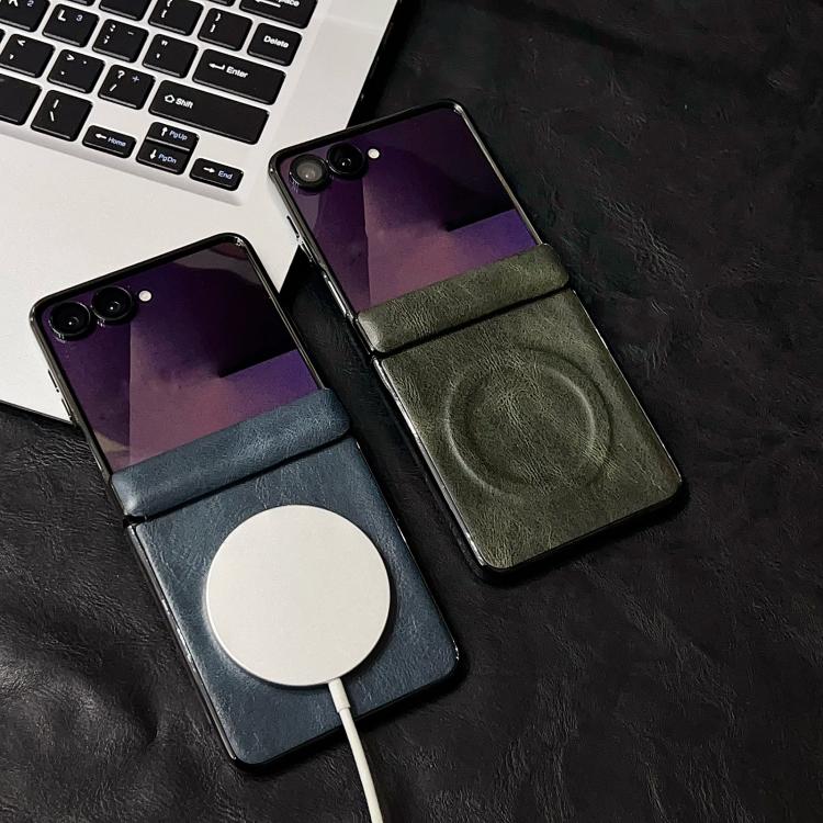 For Samsung Galaxy Z Flip7 Integrated Magnetic Axis Crazy Horse Texture Phone Case with Magnetic Ring