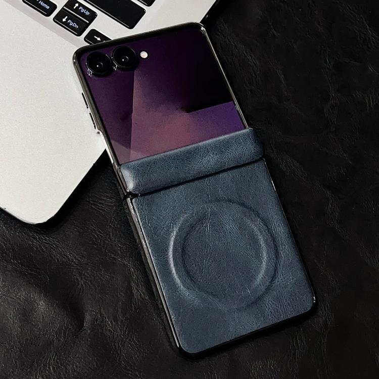 For Samsung Galaxy Z Flip7 Integrated Magnetic Axis Crazy Horse Texture Phone Case with Magnetic Ring