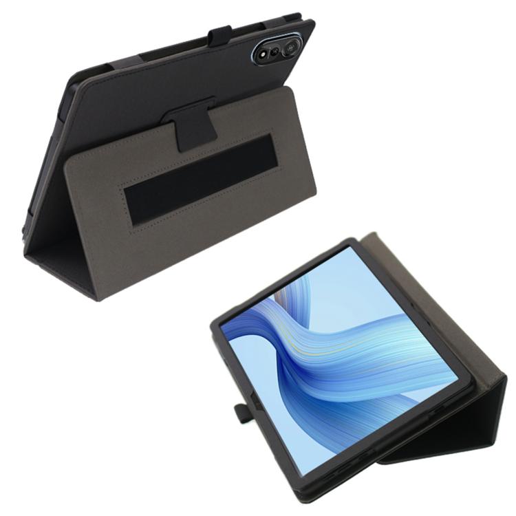 For Blackview Mega 2 2-Folding Leather Tablet Case with Handrest & Pen Slot - Black