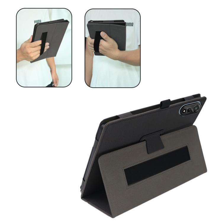 For Blackview Mega 2 2-Folding Leather Tablet Case with Handrest & Pen Slot - Black